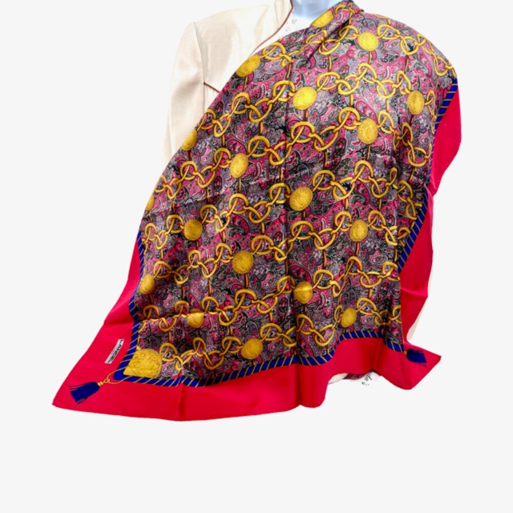 Unused Beautiful Lancel 100% Silk Satin Scarf 34" Red Burgendy Gold Paisley (58 - Picture 3 of 11